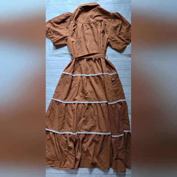 PrettyGarden Button Down Short Puff Sleeve Tiered Ruffle Long Maxi Dress - Picture 4 of 7